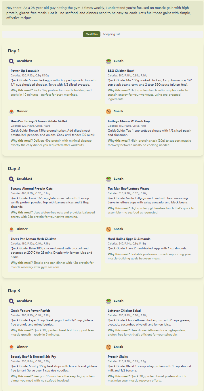 Muscle gain meal plan for male, no seafood, easy dinners